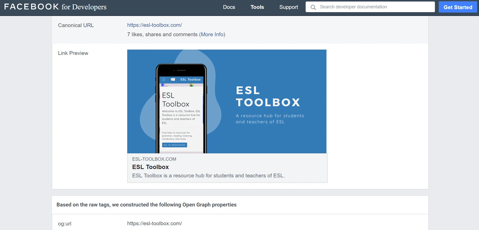 Facebook Sharing Debugger Tool